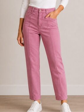 Cleo Petites High Rise Straight Leg Stretch Coloured Jeans Pink Size 2P
